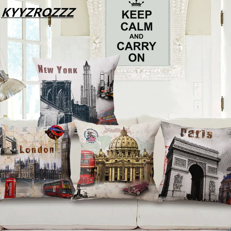

KYYZROZZZ Wholesale City New York London Paris Decorative Cushion Cover Throw Pillowcase Polyester Home Decor Sofa