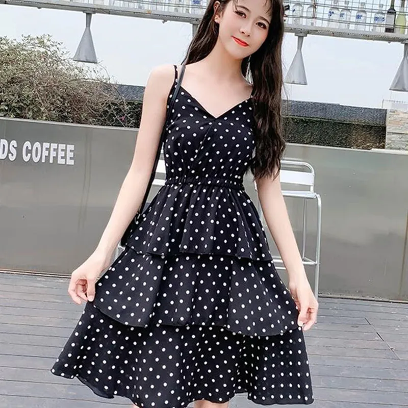 Женское шифоновое платье на бретельках Повседневное с v-образным вырезом в стиле