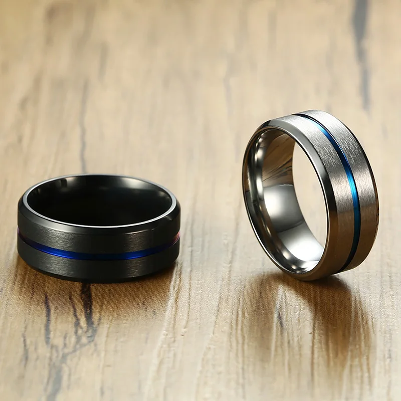 Обручальное кольцо с синей линией 8 мм мужское повседневное ювелирное изделие из