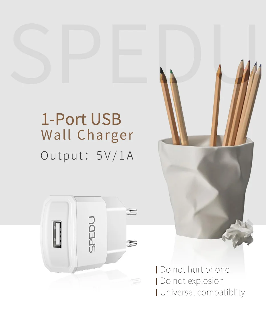 SPEDU 5V1A ЕС вилка USB настенное зарядное устройство адаптер для iphone xs 7 8 samsung Xiaomi redmi note 7 Быстрая зарядка для мобильных телефонов huawei