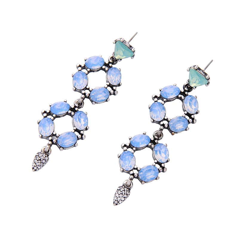 Женские серьги подвески с имитацией драгоценных камней зеленого и синего цвета