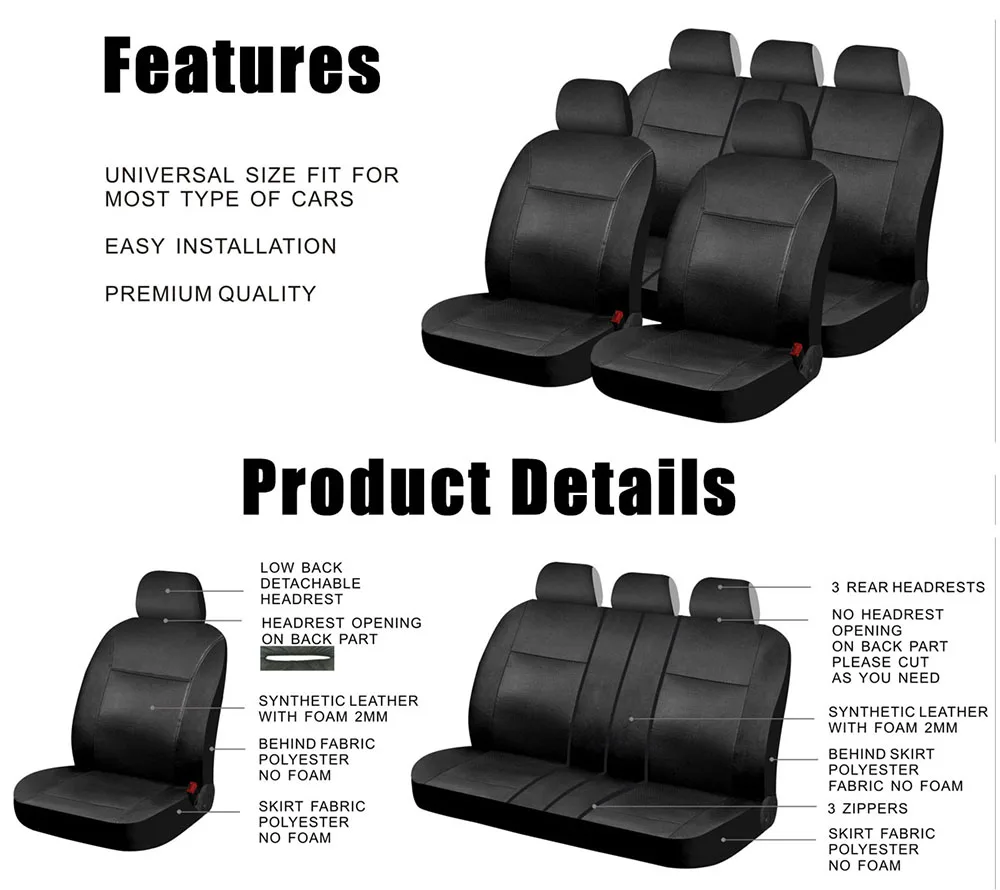 

Corolla Luxury Universal Full Set Synthetic Leather Car Auto Interior Accessories Great Car Seat Cover