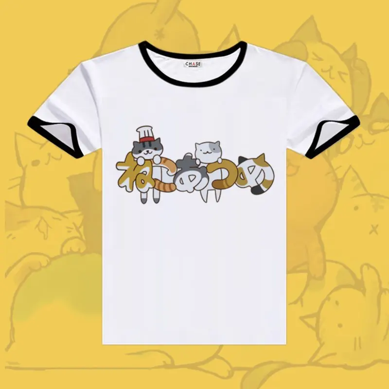 2017 игры Neko Atsume маскарадные футболки черные костюмы с О-образным вырезом и