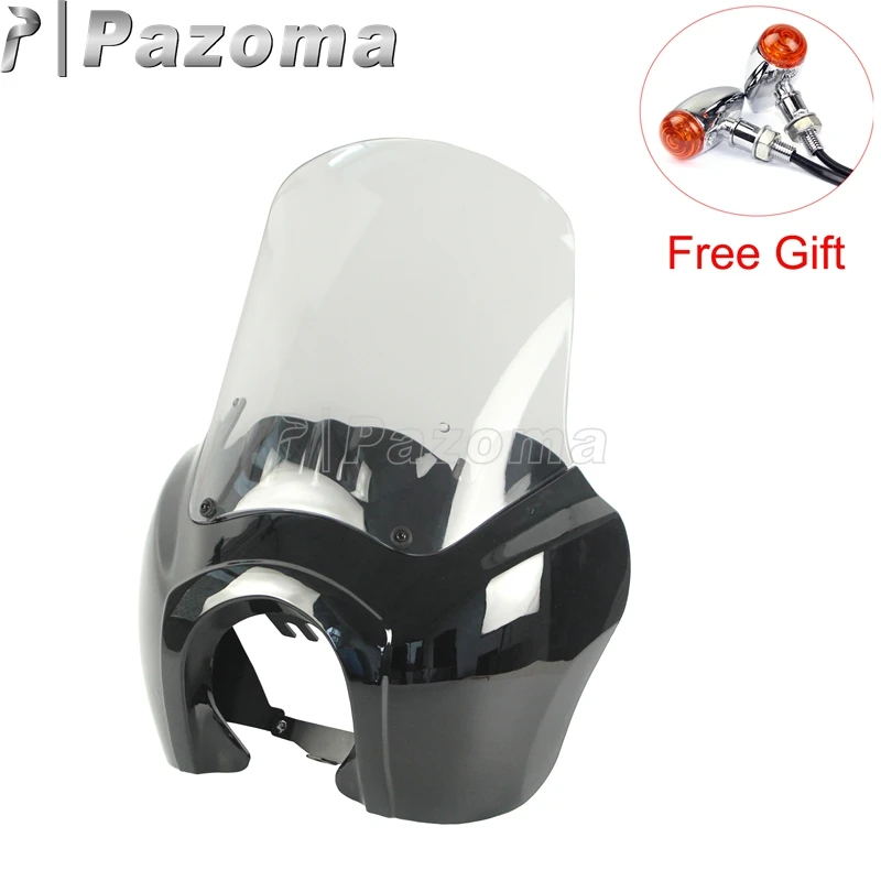 Gloss Black Clear Мотоцикл 1" передняя фара обтекатель лобовое стекло протектор ветрового стекла на заказ для Harley Dyna Street Bob FXR FXDXT 2006 - Цвет: Gloss Black Clear