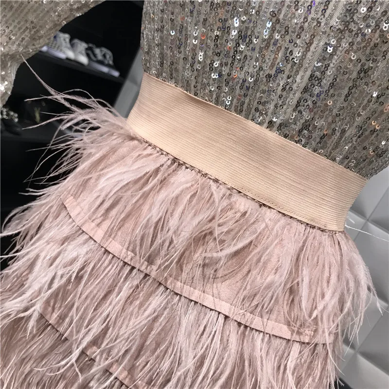 Korobov Femininos Vestido Elegant Feathers Tassel Patchwork Skirts Elastics Waist Cake Skirt 2019 New Arrivel Saia 76834 | Женская