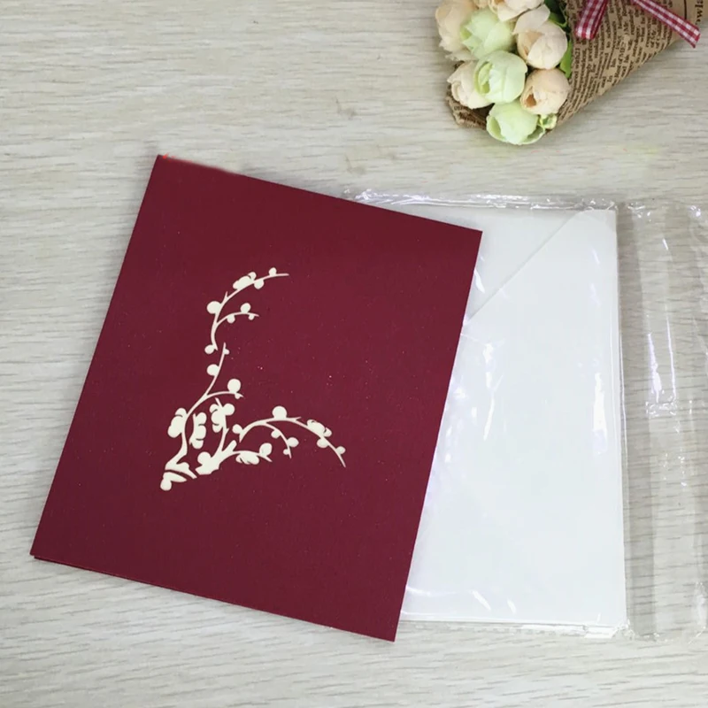 1 шт. образец цветка сливы DIY 3D выдвижные поздравительные открытки с лазерной