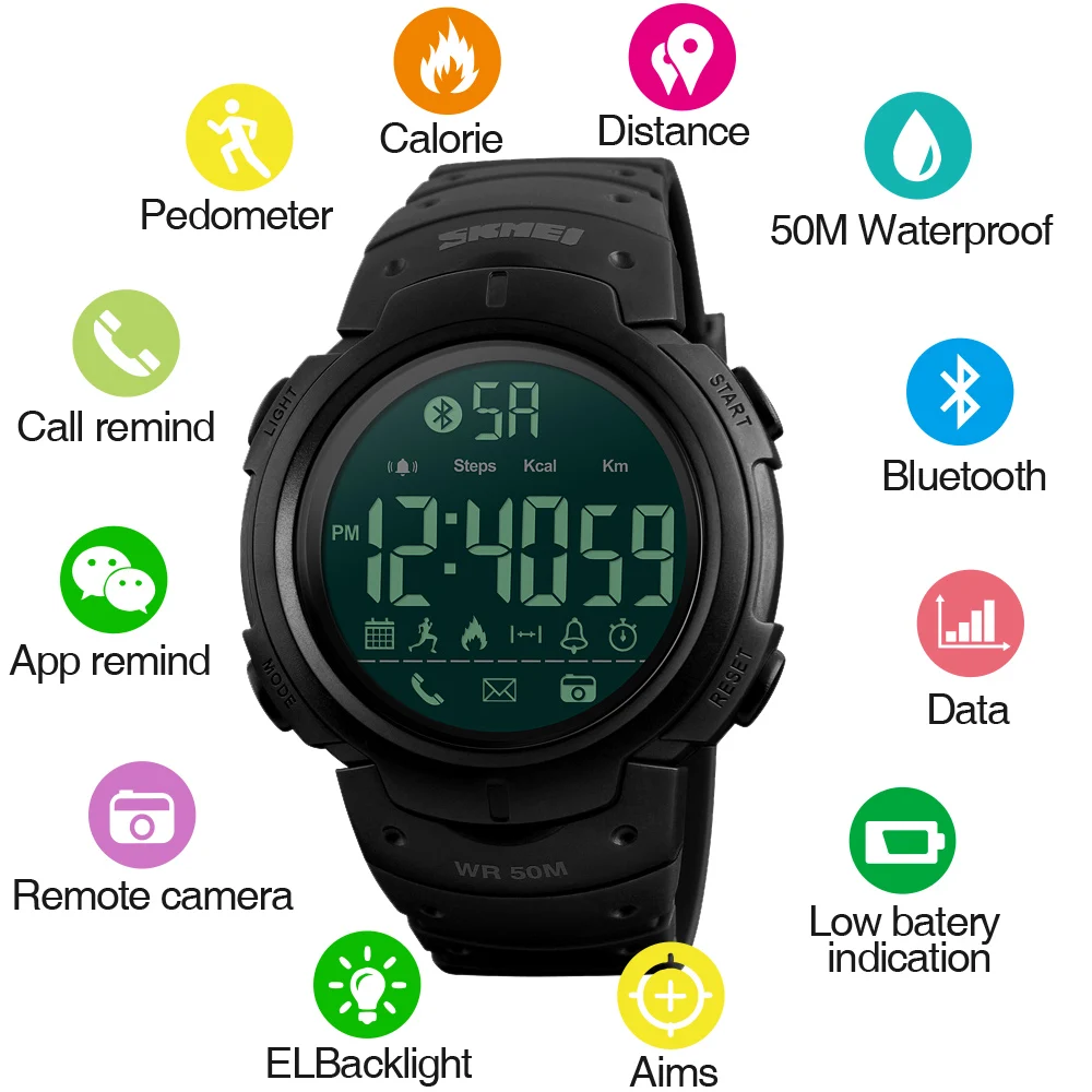SKMEI модные часы Smart Watch Для мужчин калорий Шаг с Bluetooth Водонепроницаемый Смарт Relogio