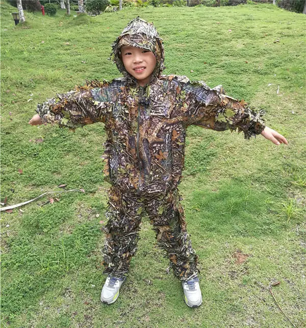 Maple leaves camo Дизайн, Детские бионические маскировочные костюмы с объемным Кленовым листом камуфляжная одежда для охоты для подростков от 4 до 9 лет - Цвет: Maple leaves camo