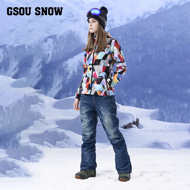 Gsou Snow 2017 Новый лыжный костюм жилет доска Лыжная куртка одежда ветрозащитная