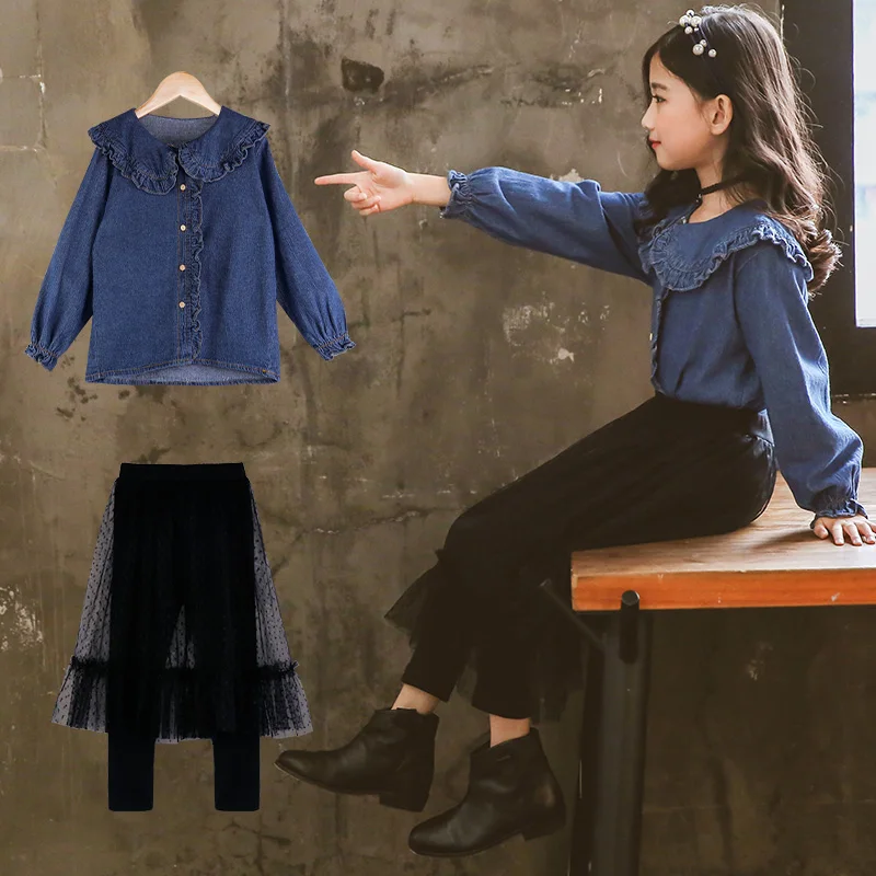 Новинка! Джинсовые комбинезоны для девочек на весну и осень Комплекты одежды