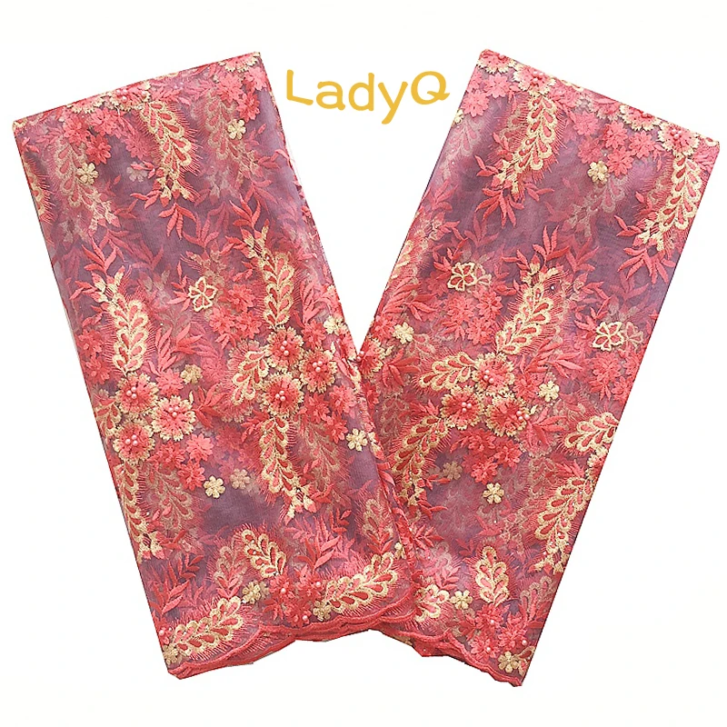 LadyQ африканская швейцарская французская кружевная ткань коралловый красный
