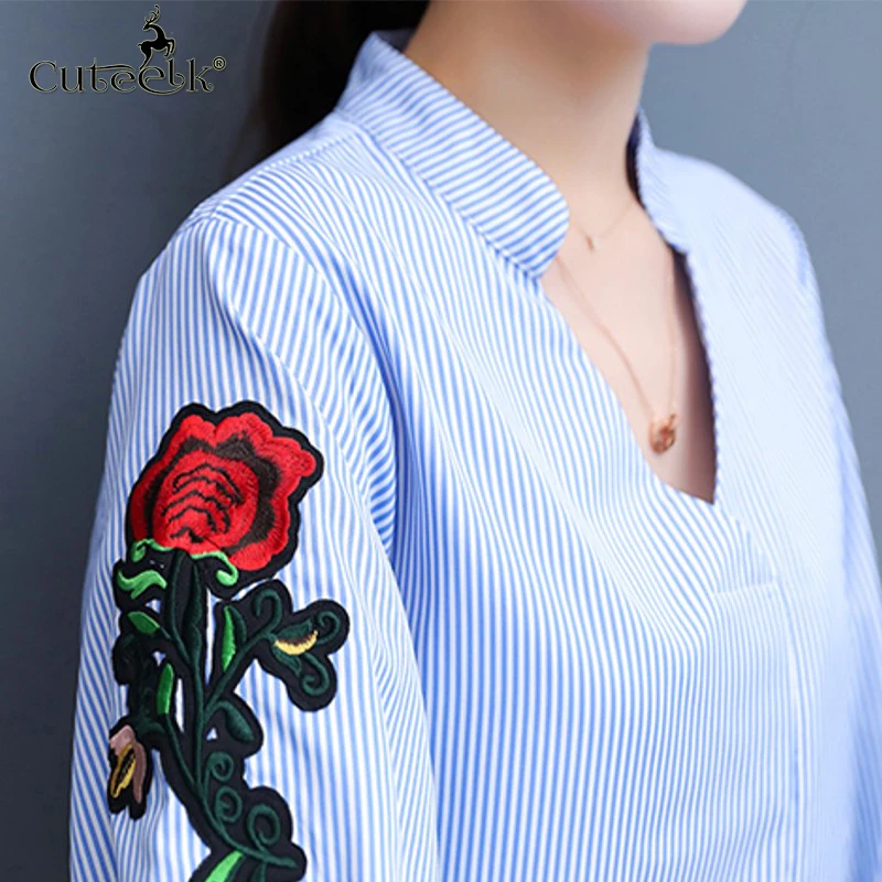Плюс Размер 5XL 2017 Blusas Мода Полосы V образным Вырезом Женщины Блузка Цветочные