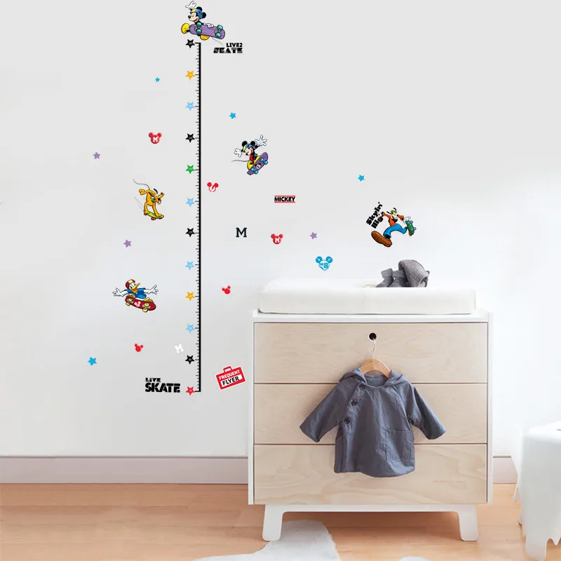Мультфильм Микки скейт высота мера наклейки на стену для детской комнаты декор