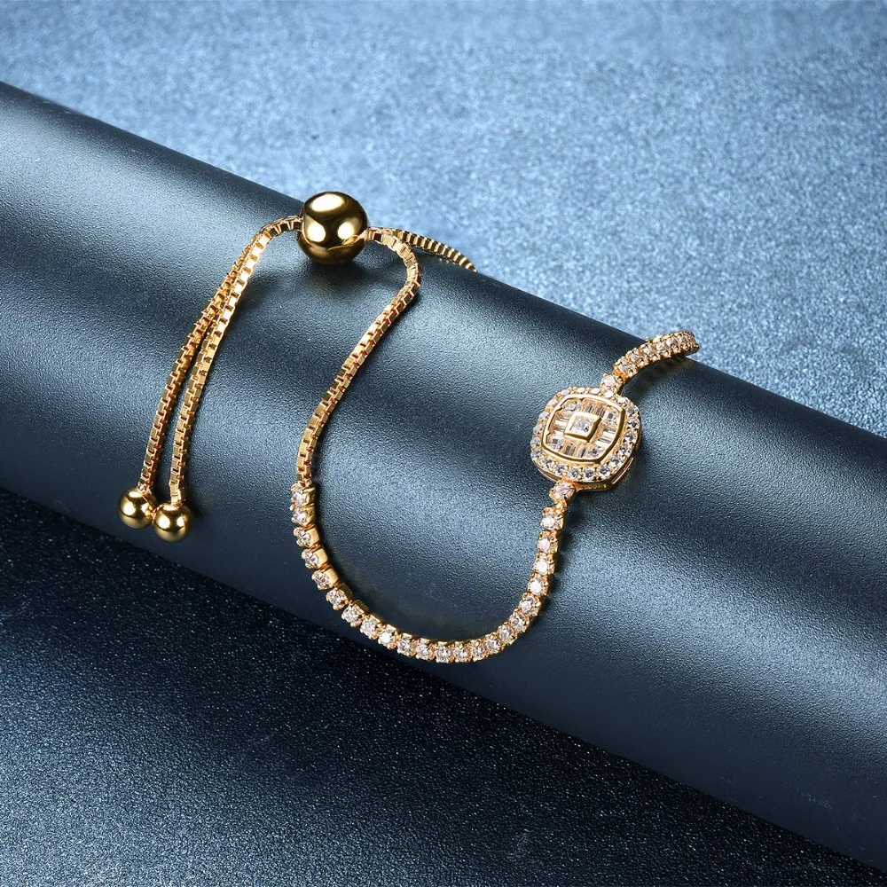 10 дюймов регулируемый браслет из желтого золота с кристаллами цельное серебро 925