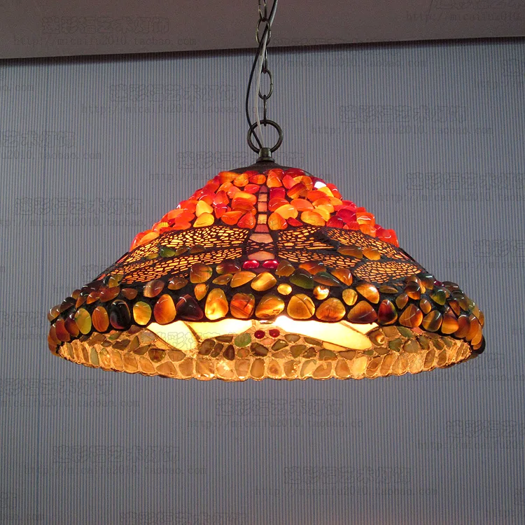 16 дюймов античная агатом и Нефритовой Стрекоза абажур из витражного стекла