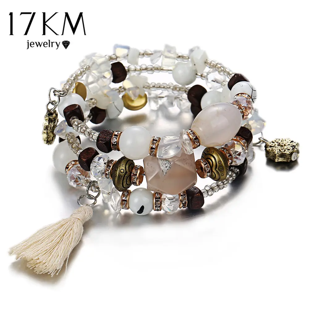 Винтаж кисточкой смолы красивые браслеты с камнем для женщин Pulsera этнический многослойный браслет из бус богемные Ювелирные изделия Подарки
