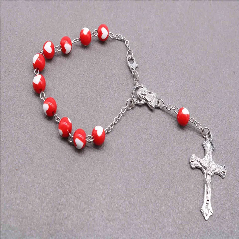 Браслет из 8 мм Love Beads Cross Rosary браслет Christ Jesus Подвеска Центр Марии и перекрестный