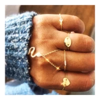 high polished gold filled geometric oval heart tag through chains unique simple minimal women finger ring wholesale