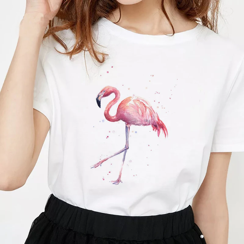 2019 Women's Pink FLAMINGO Special Edition Funny Tees Korean Style Harajuku Women Shirt Plus Size Tops Woman Clothes 90s | Женская