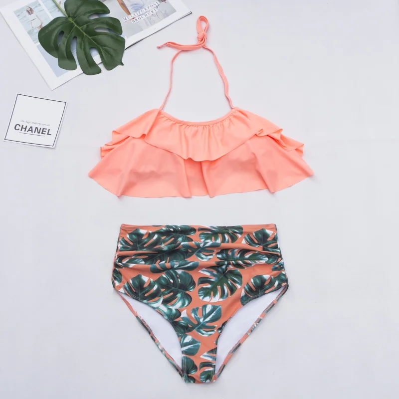 Купальник с оборками и высокой талией Соблазнительный комплект бикини в горошек