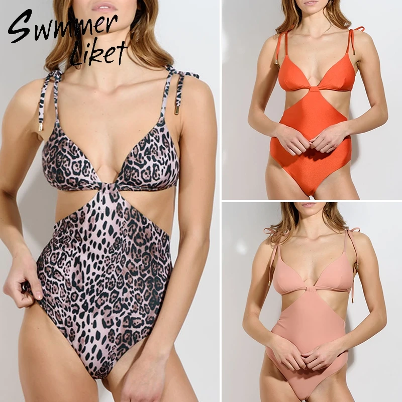 Струнный Монокини пуш ап цельный купальник женские открытые купальные костюмы