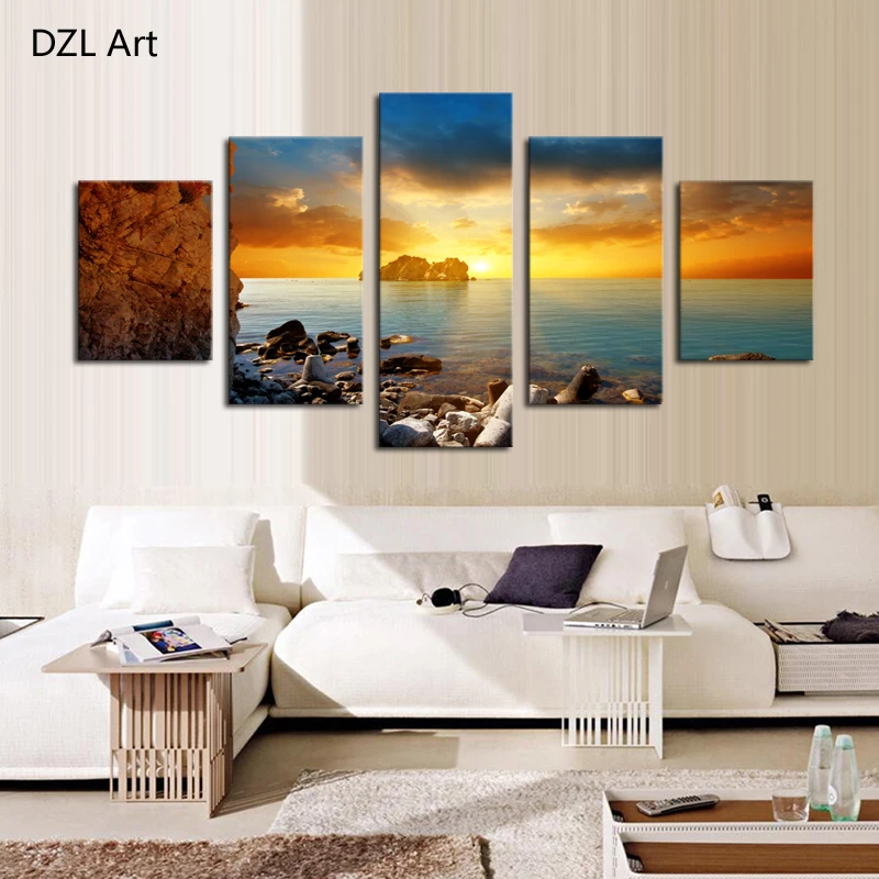 5 панелей (без рамки) картина из океана и Камня современный настенный Декор печать