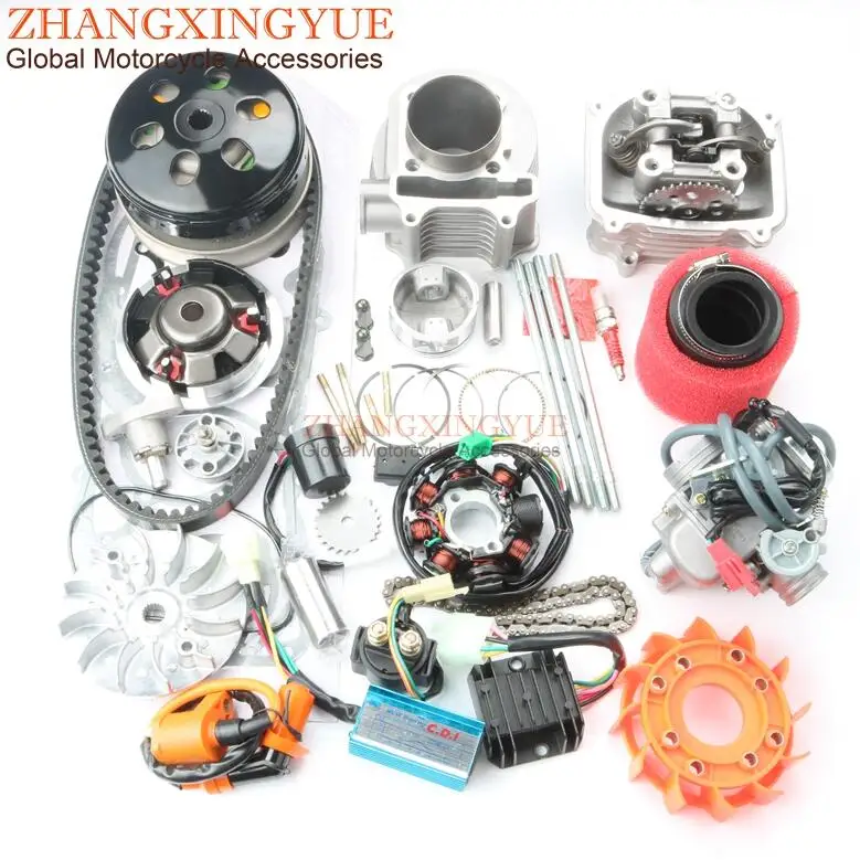 Large kit Scooter 58.5mm NON Egr Cylinder Head Big Bore Kit A9 camshaft 42mm air filter for GY6 125cc 150cc upgrade 155cc 152QMI 157QMJ 4T - Цвет: Large kit