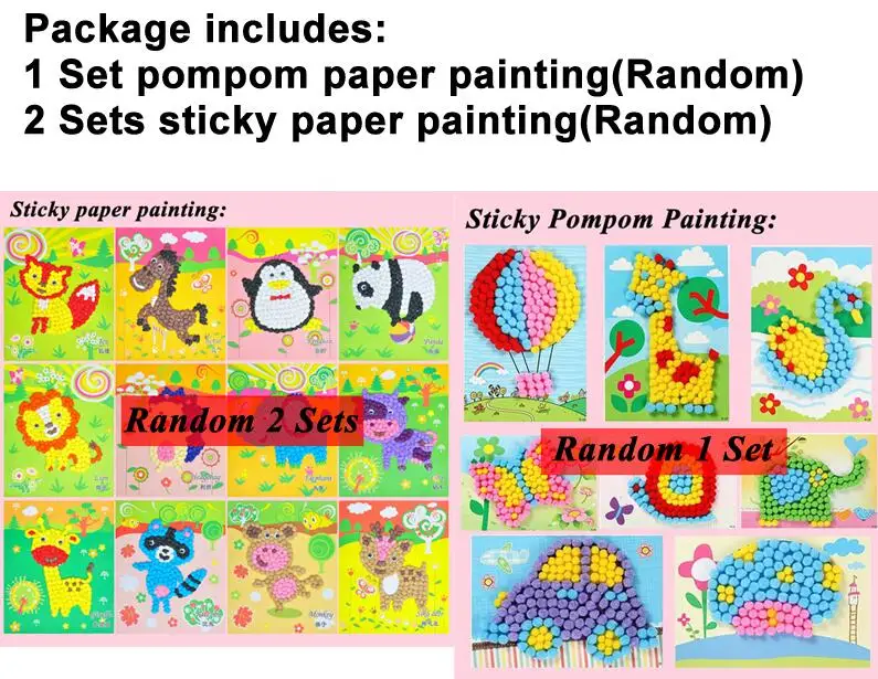 1 pompom 2 paper Креативные бумажные наклейки с помпонами для маленьких детей, детские развивающие игрушки ручной работы, Мультяшные пазлы, игрушки GYH - Цвет: 1 pompom 2 paper