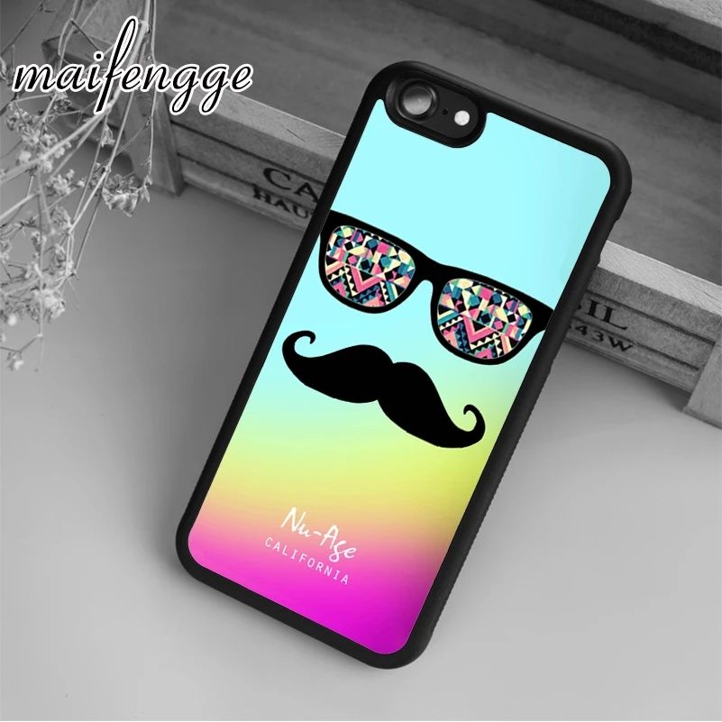 Maifengge Радужный чехол с усами для iPhone 5 6 6s 7 8 plus X XR XS max 11 12 Pro Samsung Galaxy S7edge S8 S9