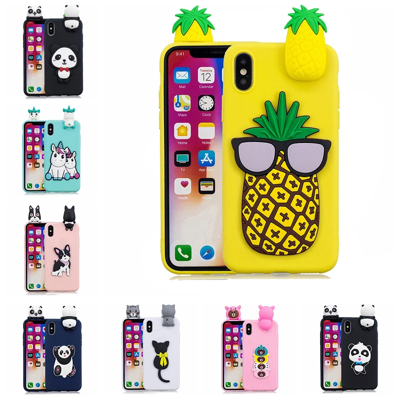 3D Pineapple Cat Phone Case For iPhone X Xr Xs Max Soft Silicone Cute Cartoon 7 8 Plus 6 6s 5 5S SE Cover Coque |