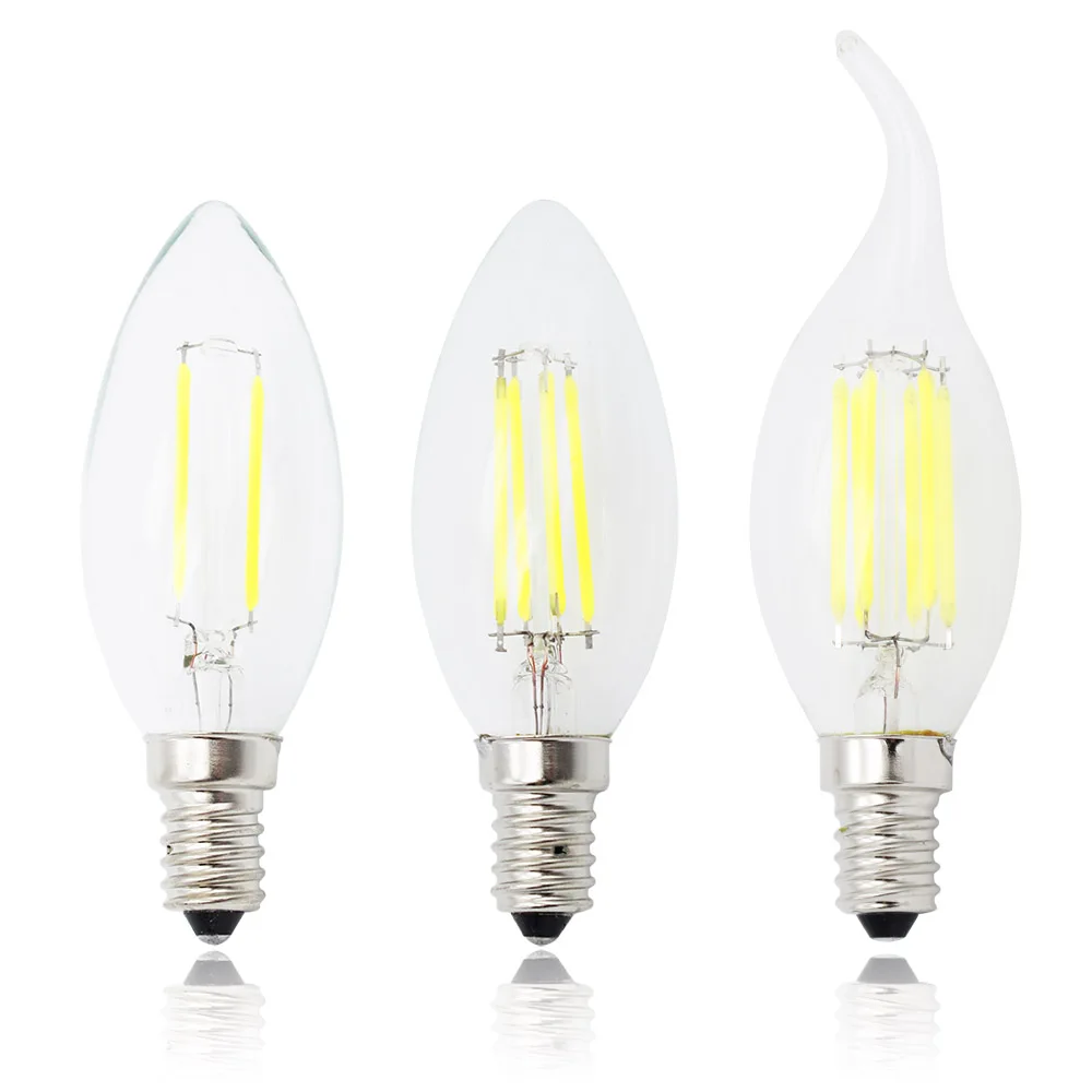

E14 LED Filament C35 Lamp C35L Dimmable Glass Candle Bulb 220V 2W 4W 6W Replace 20W 40W 60W Halogen Light Chandeliers
