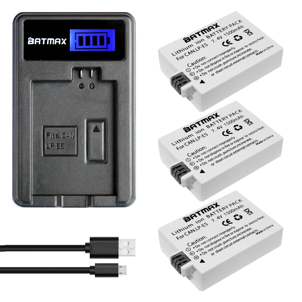 Аккумуляторы и зарядное устройство для камер Canon EOS Rebel XS, Rebel T1i, Rebel XSi, 1000D, 500D, 450D, Kiss X3,X2, 2 шт.