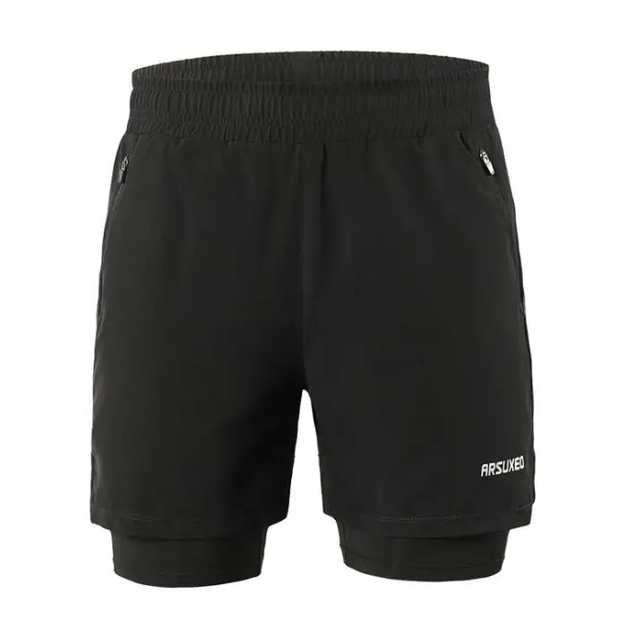 B191 Black ARSUXEO, 2 в 1, мужские шорты для бега, светоотражающие, быстросохнущие, компрессионные, для бега, спортзала, фитнеса, марафона, спортивные шорты - Цвет: B191 Black
