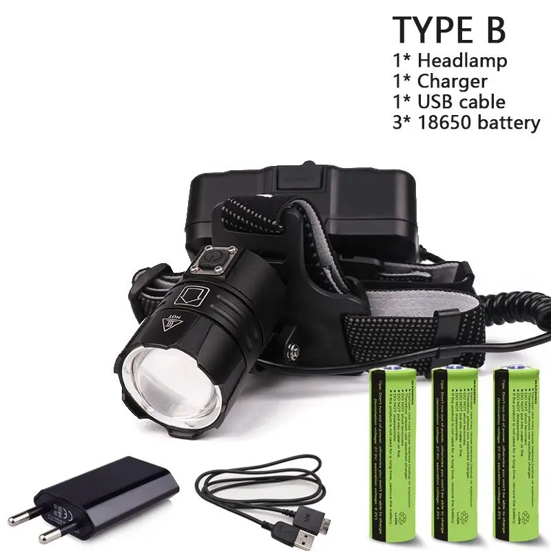 Headlamp B New arrive 50000lm XHP70.2 32W powerful Led headlamp Headlight zoom head lamp flashlight torch Lantern 7800mah 18650 battery - Испускаемый цвет: Headlamp B