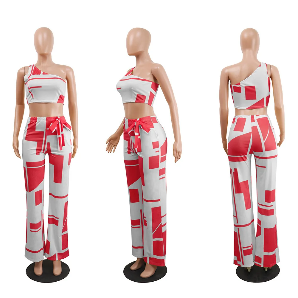 Комплект из 2 предметов с одним плечом женские брюки и штаны CropTop широкими