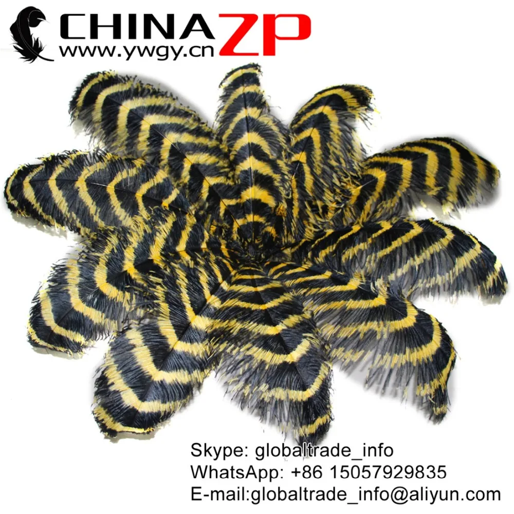 

CHINAZP Factory Large Size 28'-30" (70-75cm) 50pcs/lot Top Quality Dyed Black and Gold Striped Ostrich Feather