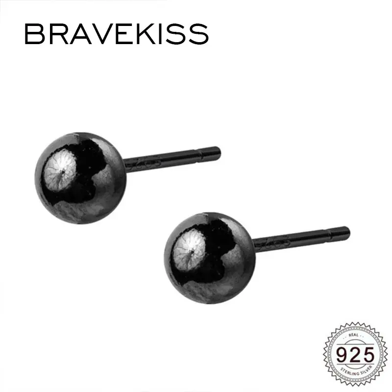 Женские серьги пусеты BRAVEKISS из стерлингового серебра 925 пробы с черными шариками