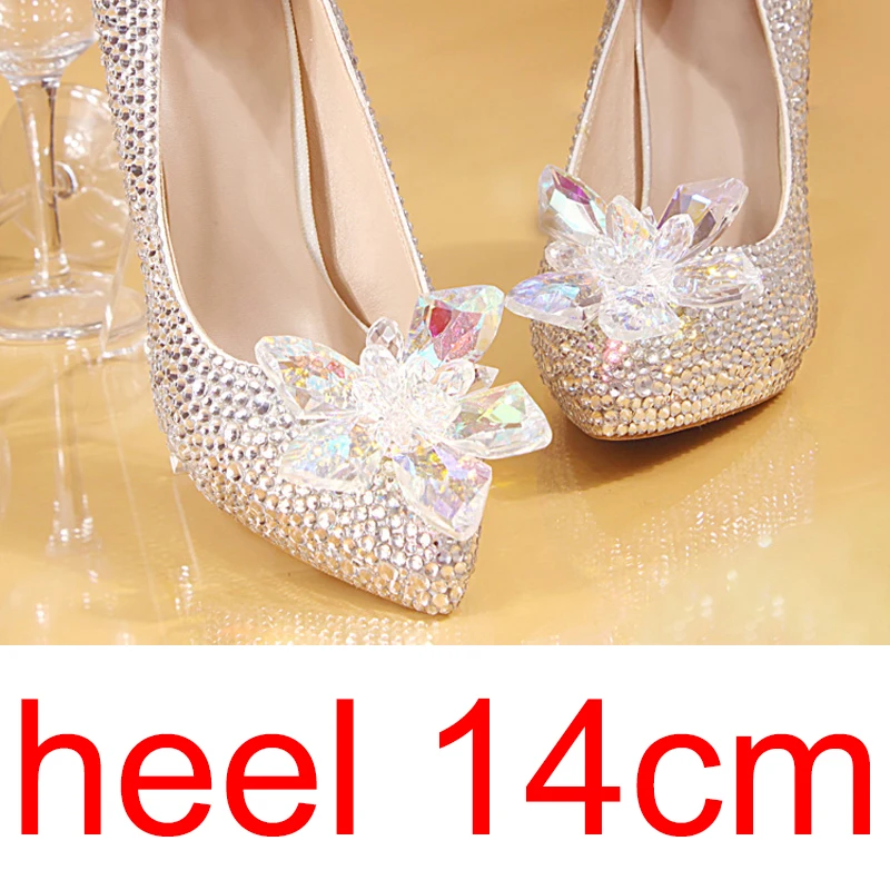 small heel 14cm Серебристые Свадебные туфли, украшенные кристаллами Стразы Украшенные жемчугом и Для женщин насосы острый носок туфли на высоком каблуке вечерние, банкетов, под вечернее платье, платье подружки невесты - Цвет: small heel 14cm