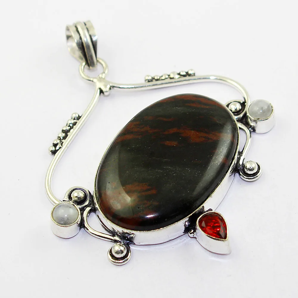 

Black Tiger Eye Pendant Silver Overlay over Copper , 66 mm, P2180