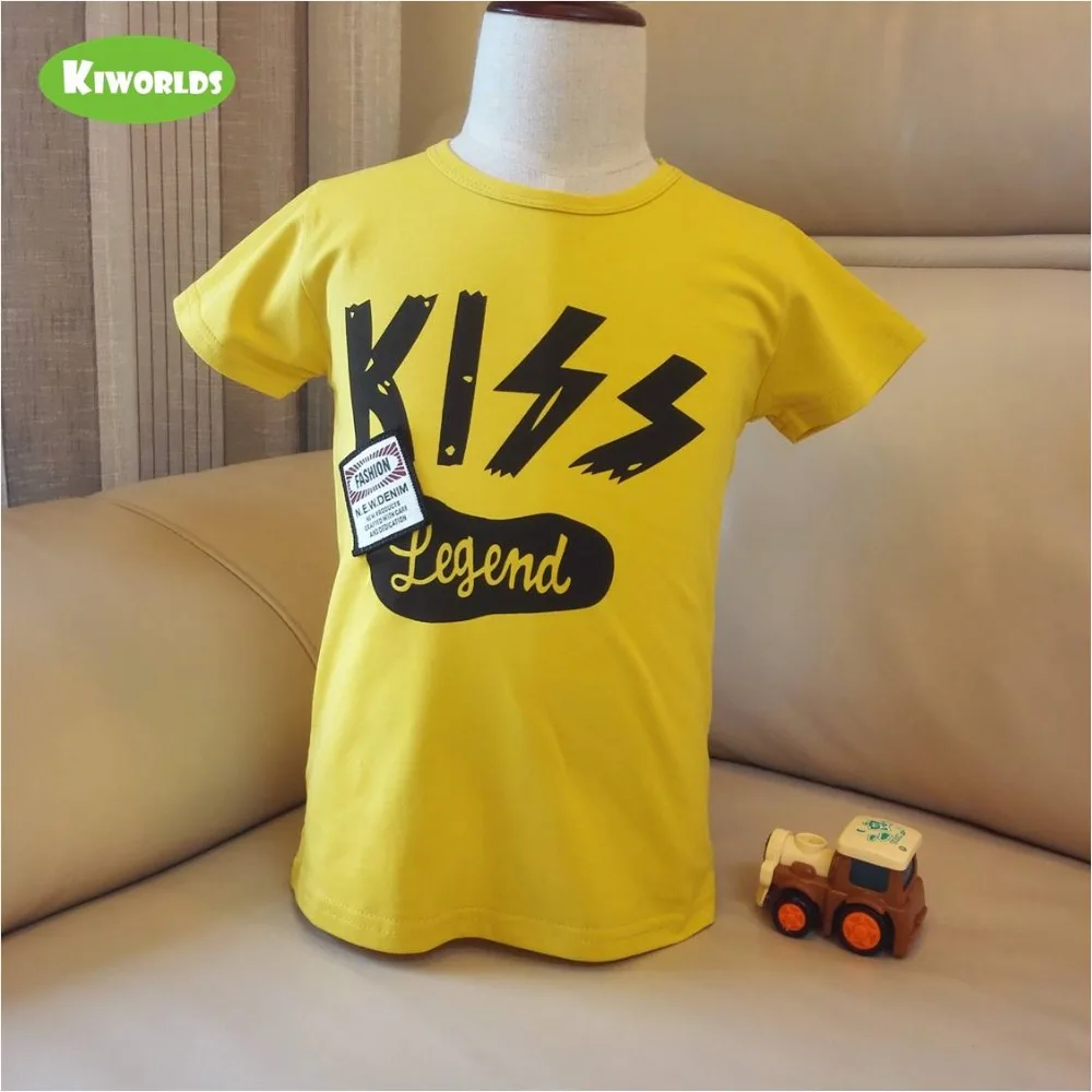 Удобная летняя хлопковая Футболка для мальчиков желтого и белого цвета с черным