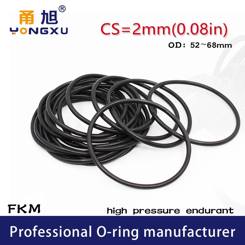 Фтор резиновое кольцо черное FKM CS2mm уплотнительное уплотнения OD52/54/55/56/58/60/62/65/68*2 мм
