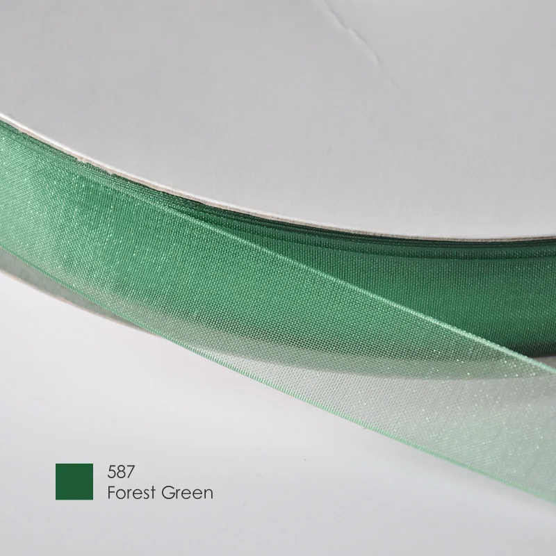 forest green 587 YAMA 22 25 32 38 мм для рукоделия, свадебная посылка, 200 ярдов/партия, зеленый, желтый, коричневый цвет, сплошная Прозрачная Шелковая лента из органзы - Цвет: forest green 587