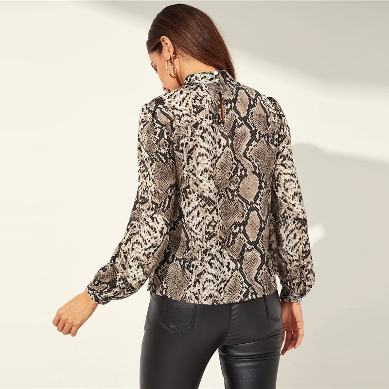 SHEIN модная повседневная разноцветная блузка с v-образным вырезом и животным узором, Женская Весенняя блузка с длинным рукавом