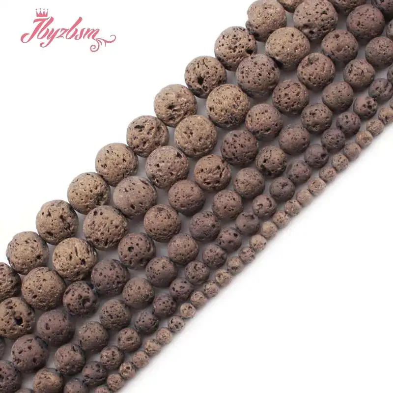 

6/8/10/12mm Round Lava Rock Metallic Coated Plated Natural Stone Beads For Jewelry Making DIY Bracelets Loose 15" Free Shipping