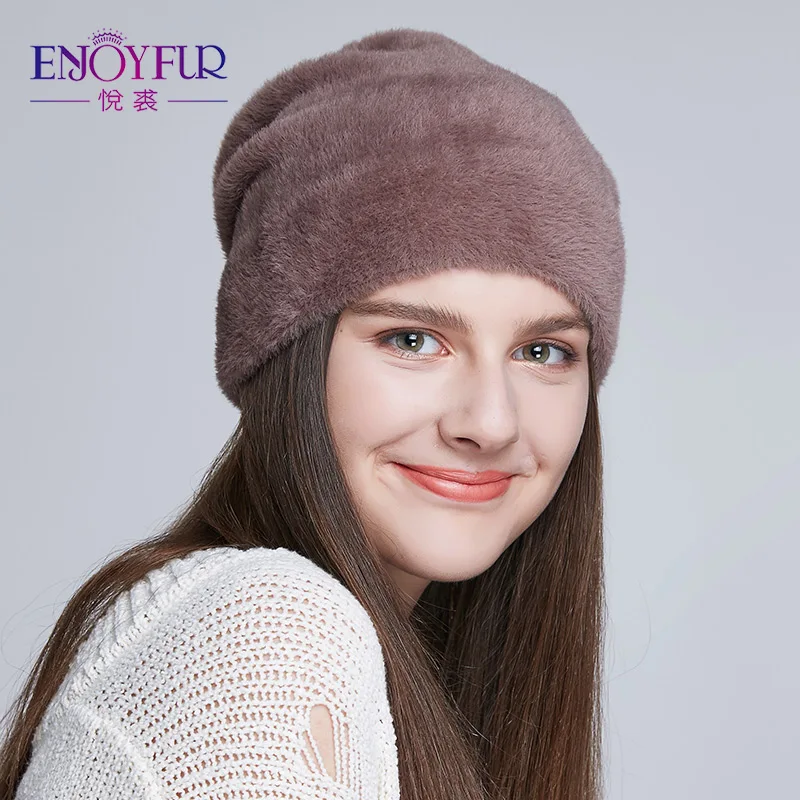 ENJOYFUR, женские шапки для зимы, имитация шерсти, толстые шапки для женщин, одноцветные, новые брендовые шапки с черепами - Цвет: 04
