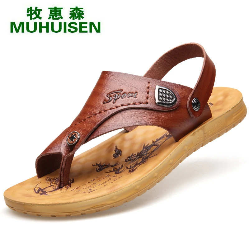 Muhuisen/коричневый Для мужчин сандалии с модой прижимные молодых Повседневное