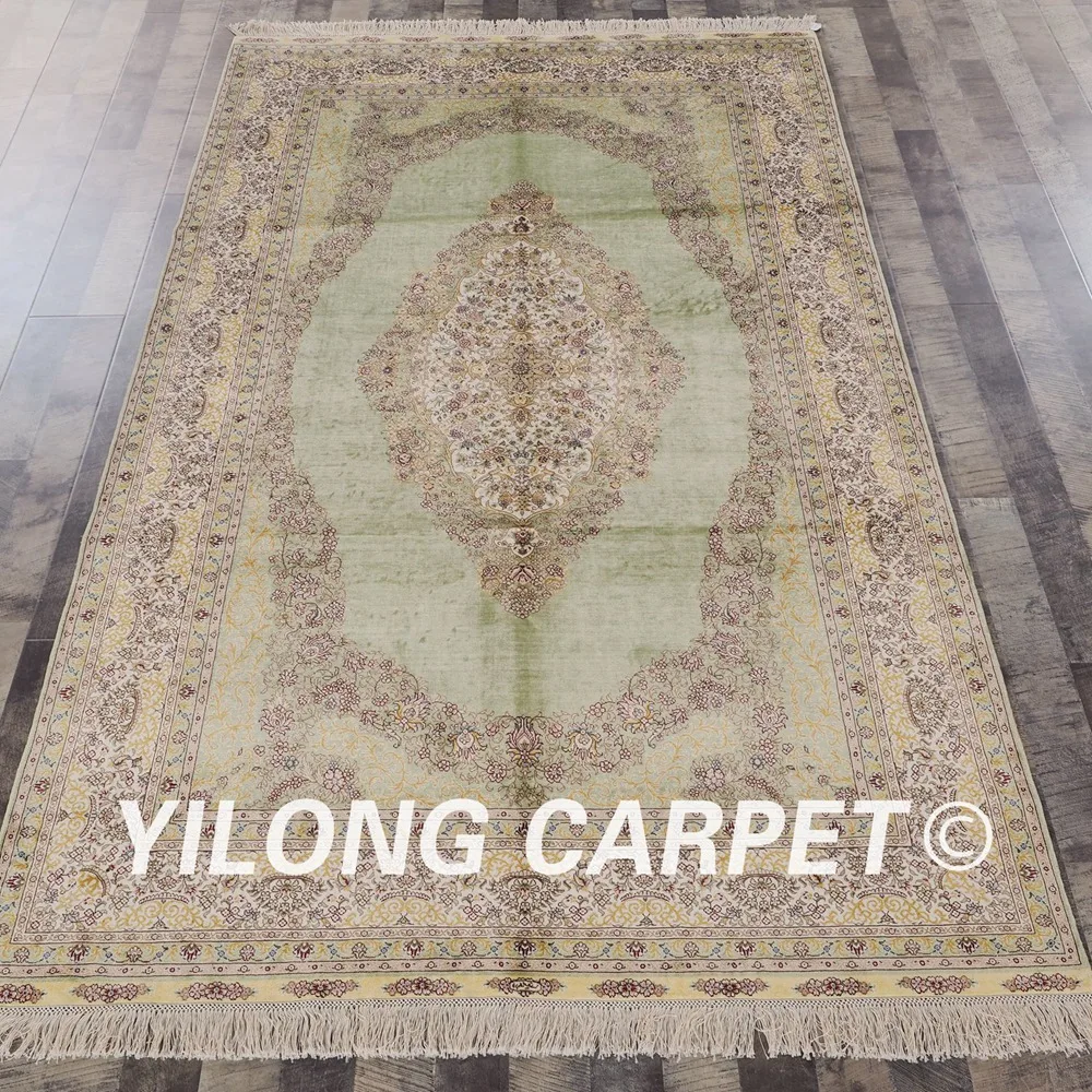 Yilong 5 'x 8' зеленые Натуральные Шелковые коврики ручной работы с узелком
