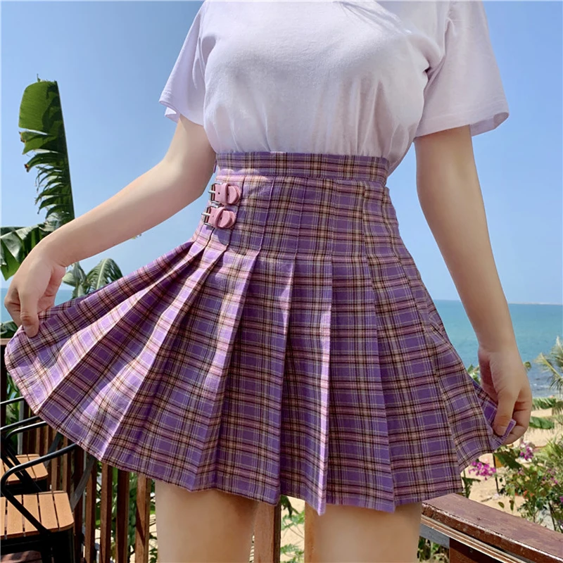 Высокая Талия трапециевидной формы Для женщин юбка Harajuku Модные фиолетовые