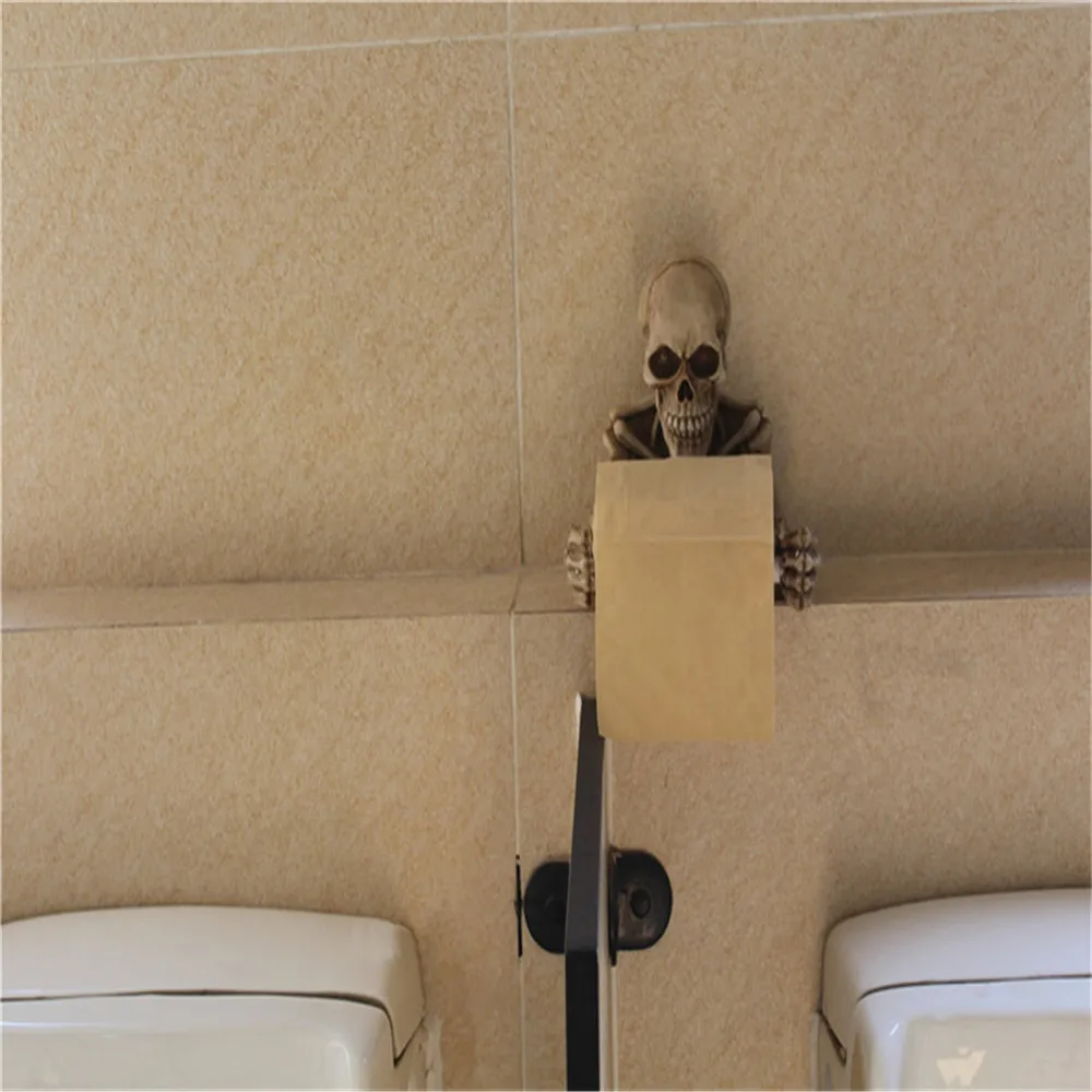 Череп держатель рулона туалетной бумаги полотенца настенное крепление Bone сухой Скелет Ванная комната Декор маленькая ткань коробки керамика