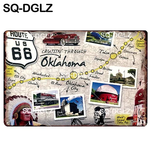 [SQ-DGLZ] мотель ROUTE 66 Оловянная вывеска Настенный декор американцы мужские уличные металлические поделки живопись Plaques 66 ROUTE США карта художественный плакат - Цвет: 1367